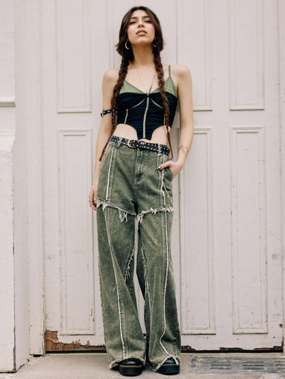 Raw edge panelled jeans