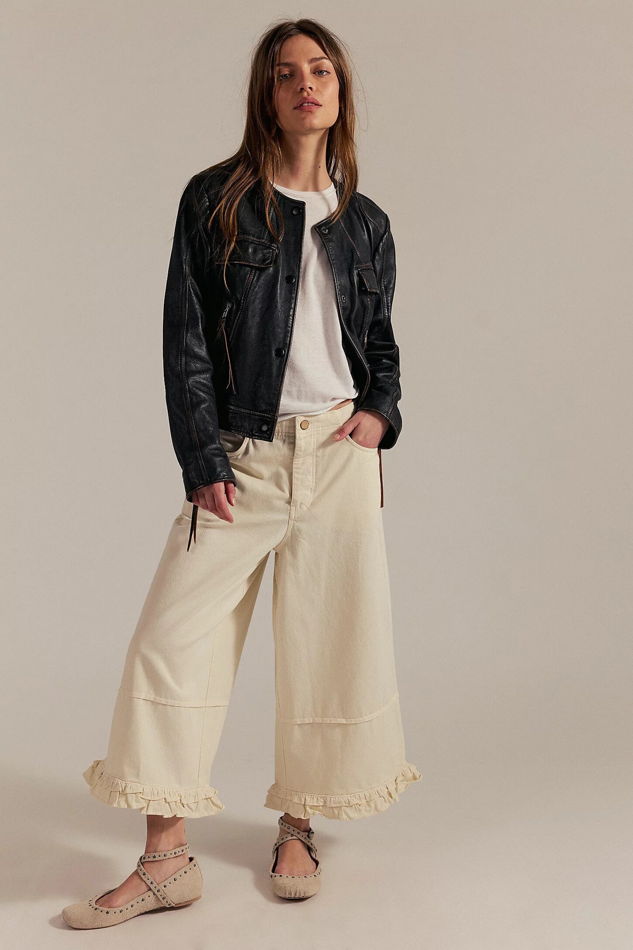 Ruffle Hem Wide Leg Jeans