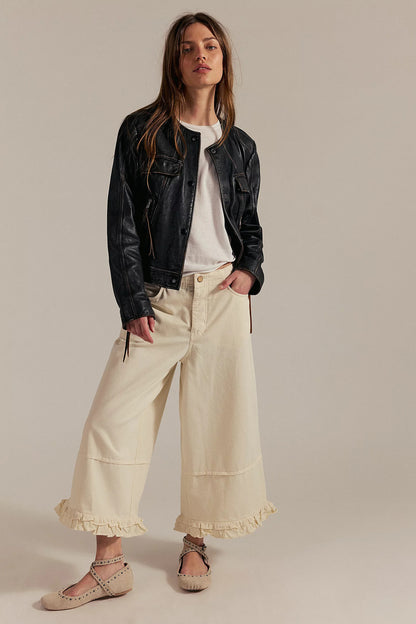 Ruffle Hem Wide Leg Jeans