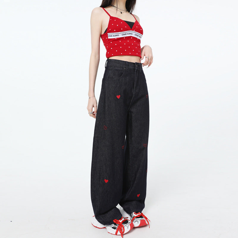 Heart embroidered jeans