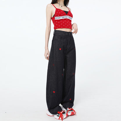 Heart embroidered jeans
