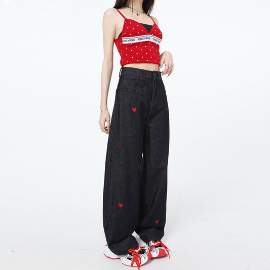 Heart embroidered jeans