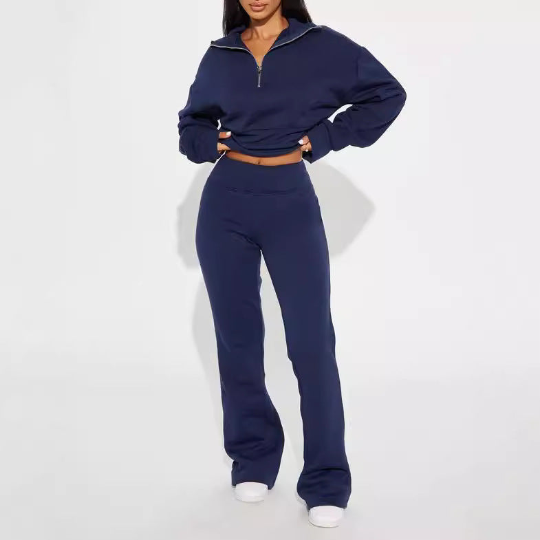 Autumn and winter new fashion suit loose waist short top, low waist mop long trousers, two -piece set