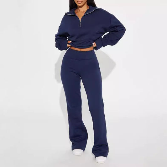 Autumn and winter new fashion suit loose waist short top, low waist mop long trousers, two -piece set