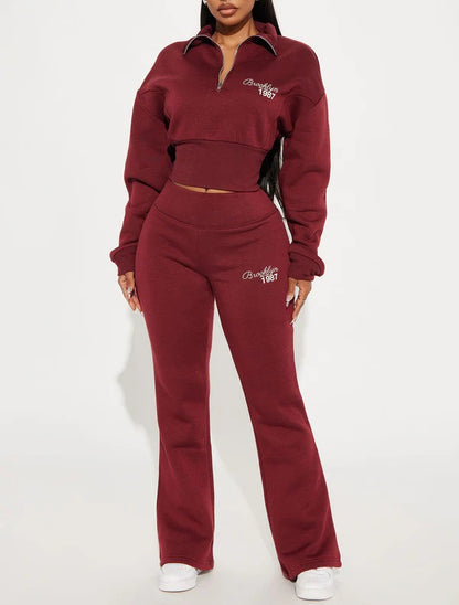 Autumn and winter new fashion suit loose waist short top, low waist mop long trousers, two -piece set