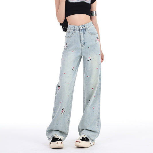 Embroidered diamond jeans