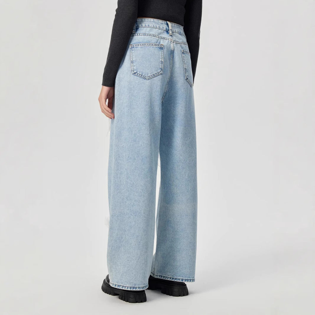 Denim trousers with 3D decoration