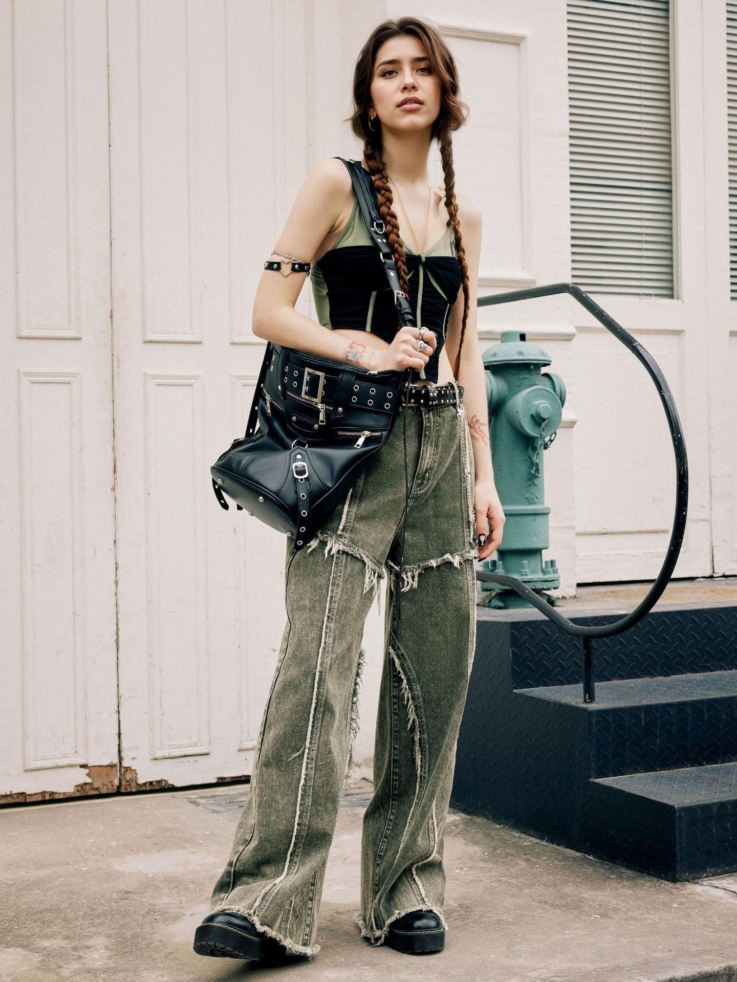 Raw edge panelled jeans