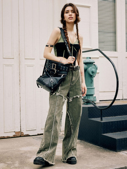 Raw edge panelled jeans