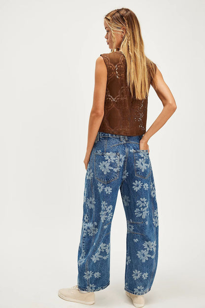 Flower Print Wide Leg Jeans