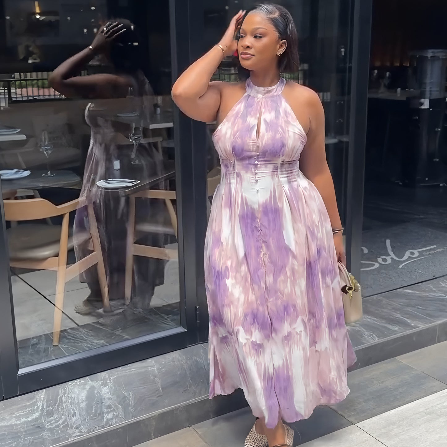 Silk Road QFX2119 European and American cross-border women's clothing 2026 African Amazon new sweet printed sleeveless lace-up waist dress long skirt - BundleWear