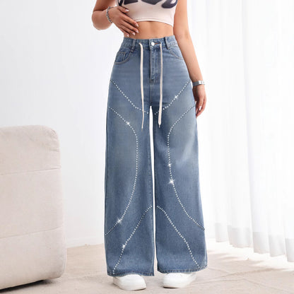 Rhinestone Beaded Denim Pants