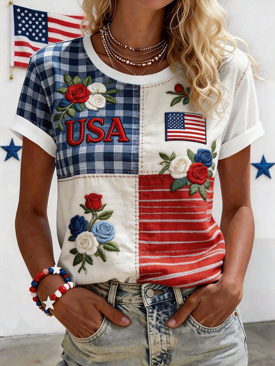 Women's Casual 250th Anniversary Fashion V-neck Short-sleeved T-shirt - BundleWear