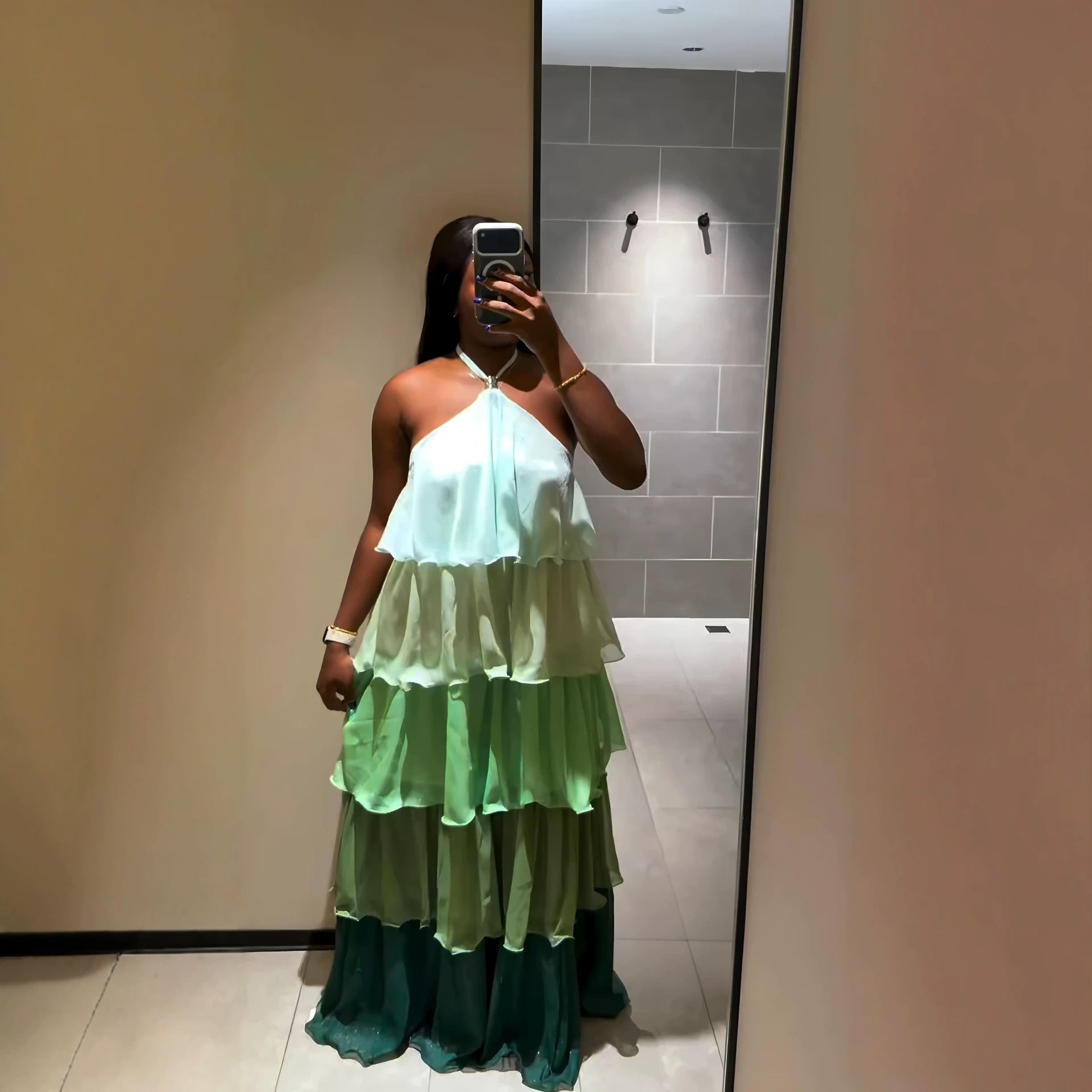 Silk Road QFX3405 2026 African New Fashion Fresh & Sweet Sleeveless Halter Dress Long Skirt - BundleWear