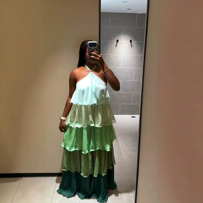 Silk Road QFX3405 2026 African New Fashion Fresh & Sweet Sleeveless Halter Dress Long Skirt - BundleWear