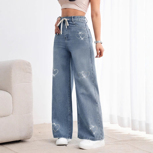 Heart Beaded Metal Jeans