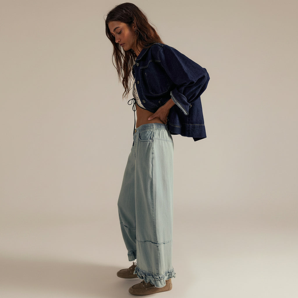 Ruffle Hem Wide Leg Jeans