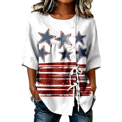 USA 250th Women's Short-Sleeved Shirt with Tie Hem - BundleWear