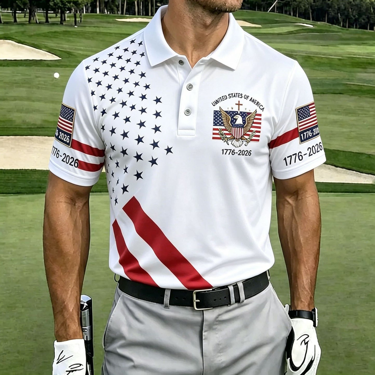 USA 250th Men's short-sleeved polo shirt ZM7014 - BundleWear
