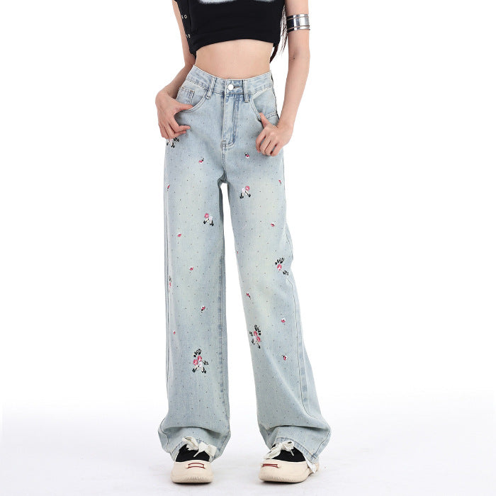 Embroidered diamond jeans