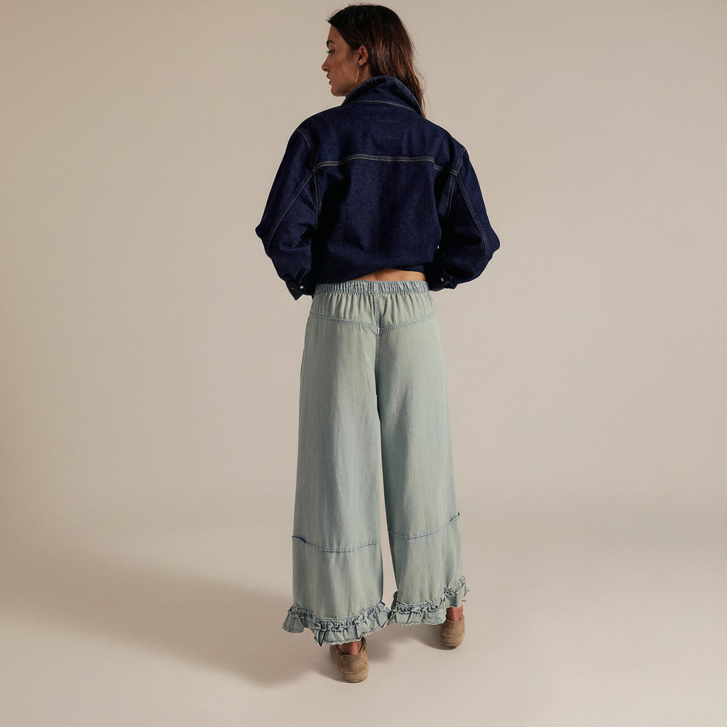 Ruffle Hem Wide Leg Jeans