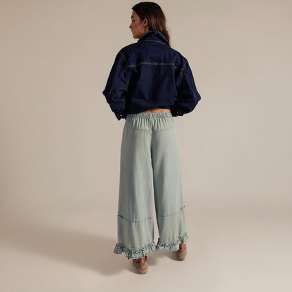 Ruffle Hem Wide Leg Jeans