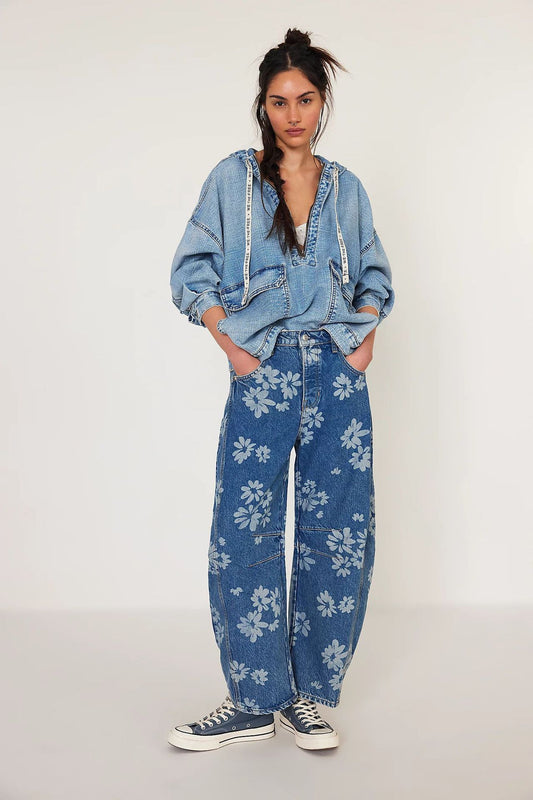Flower Print Wide Leg Jeans
