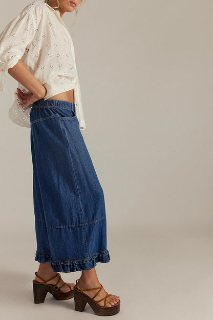 Ruffle Hem Wide Leg Jeans