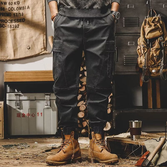 Men's workwear multi-pocket trousers, trendy loose casual functional cuffed trousers