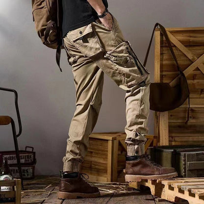 Men's workwear multi-pocket trousers, trendy loose casual functional cuffed trousers
