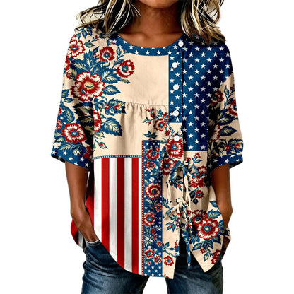 USA 250th Women's Short-Sleeved Shirt with Tie Hem - BundleWear