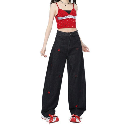 Heart embroidered jeans