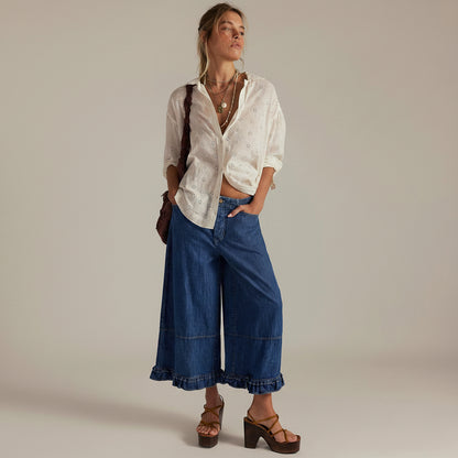 Ruffle Hem Wide Leg Jeans