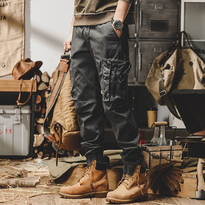 Men's workwear multi-pocket trousers, trendy loose casual functional cuffed trousers