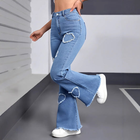Heart pattern ripped jeans