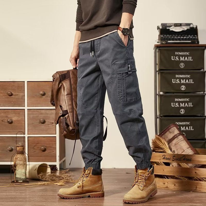 Men's workwear multi-pocket trousers, trendy loose casual functional cuffed trousers