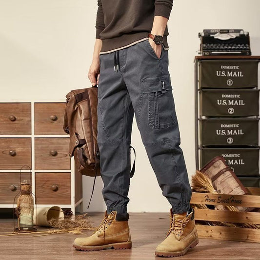 Men's workwear multi-pocket trousers, trendy loose casual functional cuffed trousers