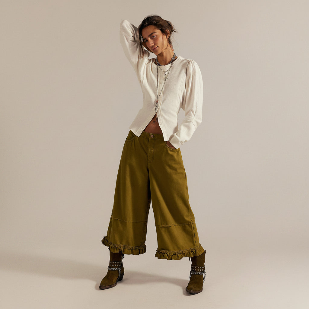 Ruffle Hem Wide Leg Jeans