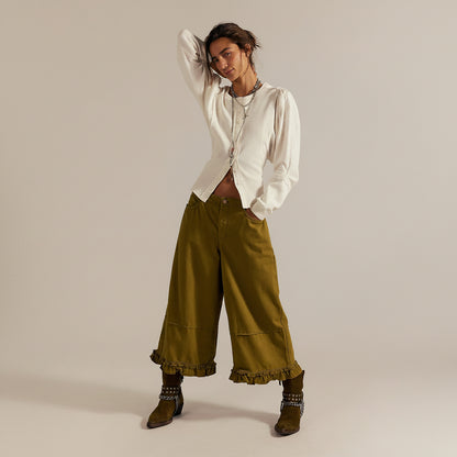 Ruffle Hem Wide Leg Jeans