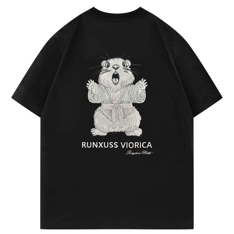 Light-sensitive color-changing embroidered marmot letter crew neck short-sleeved shirt - MATCHING MASTER