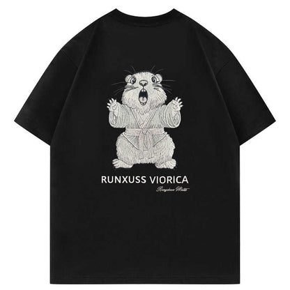 Light-sensitive color-changing embroidered marmot letter crew neck short-sleeved shirt - MATCHING MASTER