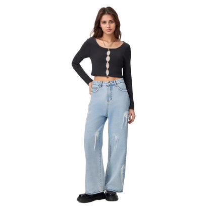 Denim trousers with 3D decoration