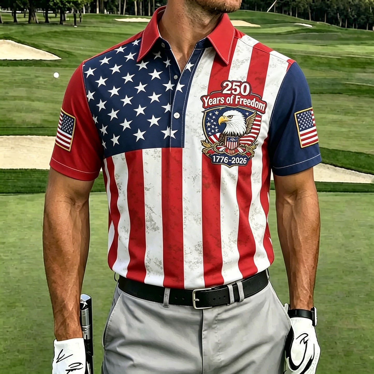 USA 250th Men's short-sleeved polo shirt ZM7037 - BundleWear