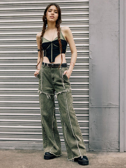 Raw edge panelled jeans