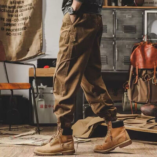 Men's workwear multi-pocket trousers, trendy loose casual functional cuffed trousers