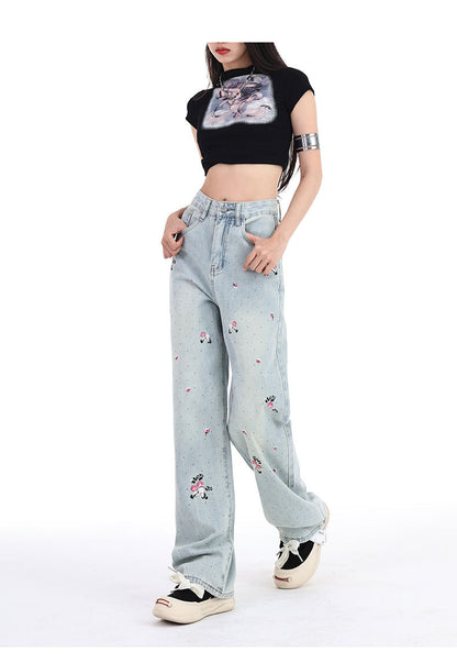 Embroidered diamond jeans