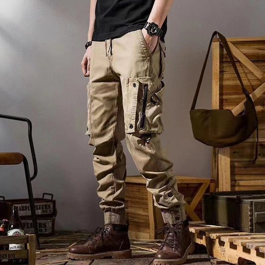 Men's workwear multi-pocket trousers, trendy loose casual functional cuffed trousers