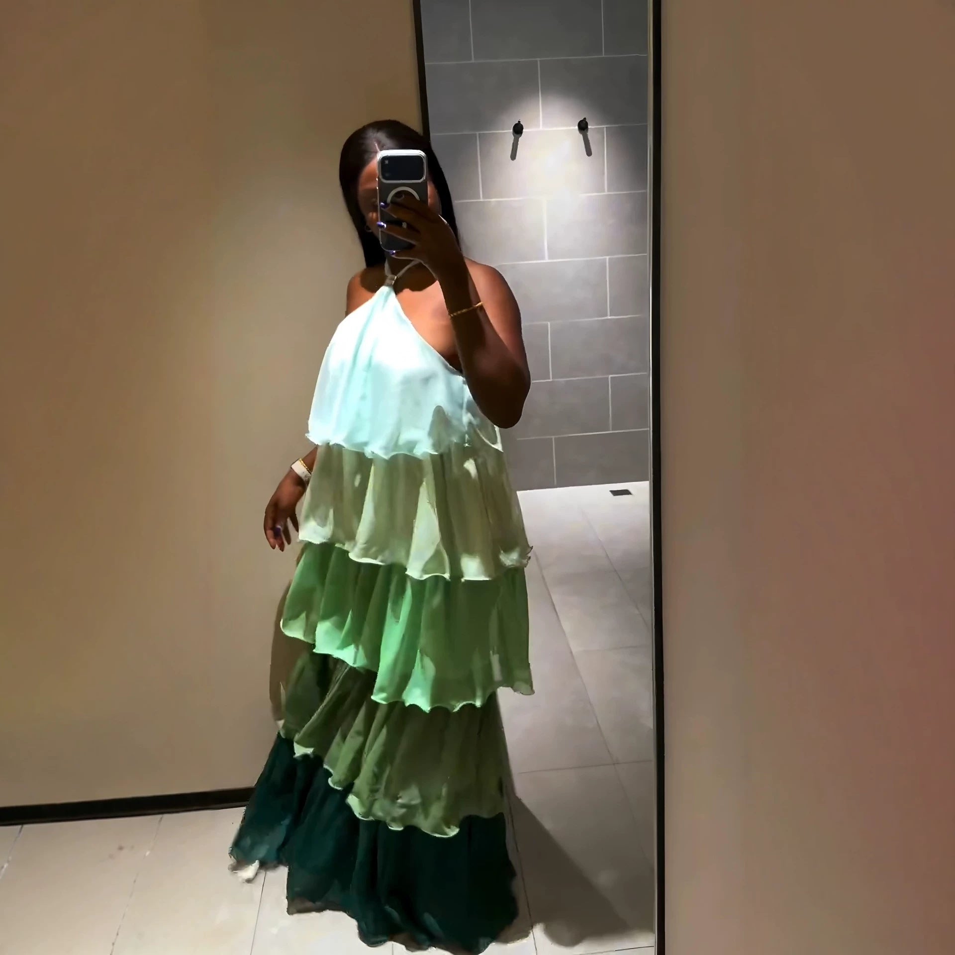 Silk Road QFX3405 2026 African New Fashion Fresh & Sweet Sleeveless Halter Dress Long Skirt - BundleWear