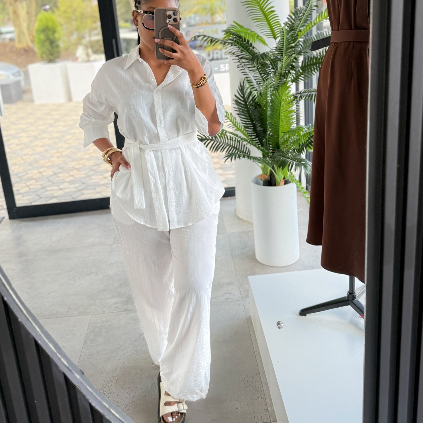 Silk Road QFX3186 Women's clothing 2026 African new comfortable casual long pants lace-up long-sleeved cardigan top two-piece set elegant commute - BundleWear