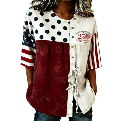 USA 250th Women's Short-Sleeved Shirt with Tie Hem - BundleWear